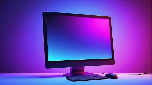 Photo un clavier et une souris de moniteur d'ordinateur sur un bureau