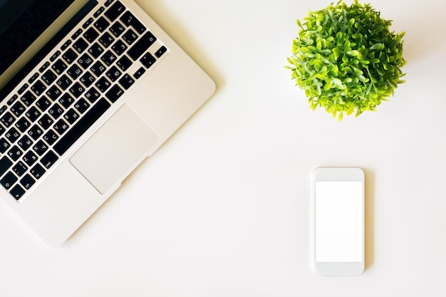 Clavier téléphone blanc et plante