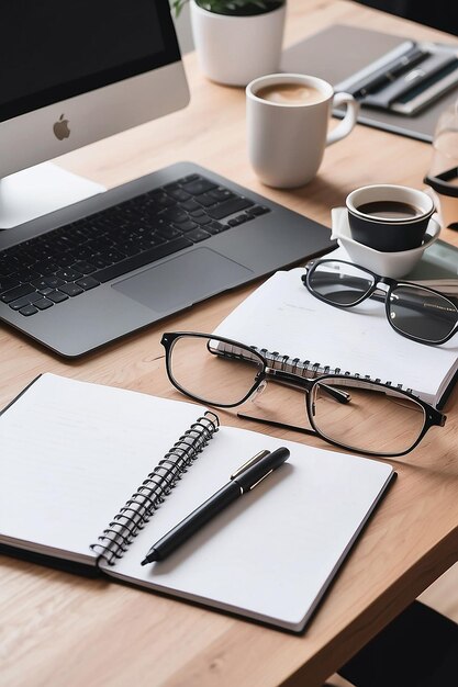 Un clavier avec des verres près de la station-service et une tasse de café sur la table