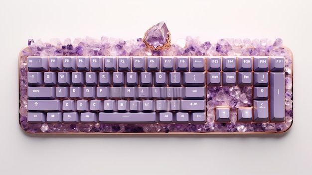 Photo clavier violet avec des cristaux d'améthorate dessus ia générative