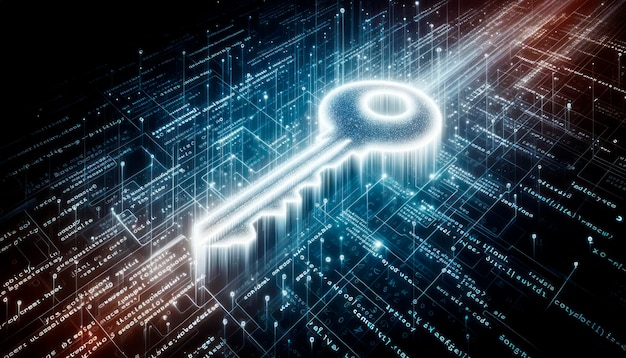 Photo clé sur l'arrière-plan numérique abstrait concept de sécurité numérique et de protection des données ia générative