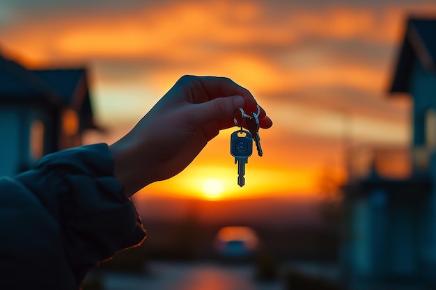 La clé de la maison dans la main Le ciel du soir