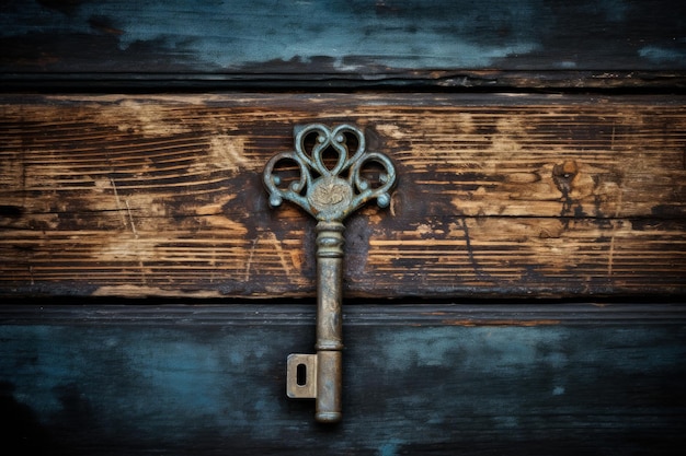 Clé sur une porte en bois antique libre de vieux trou de serrure