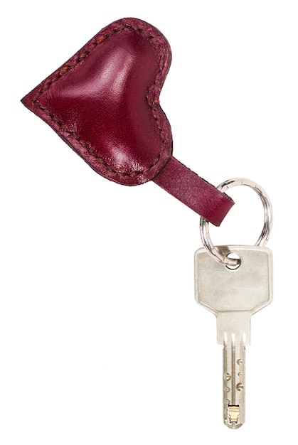 Clé de porte avec porte-clés en forme de coeur en cuir rouge