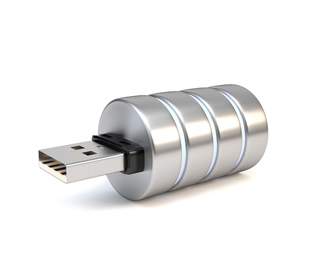 Clé USB et date de base, isolé sur fond blanc.