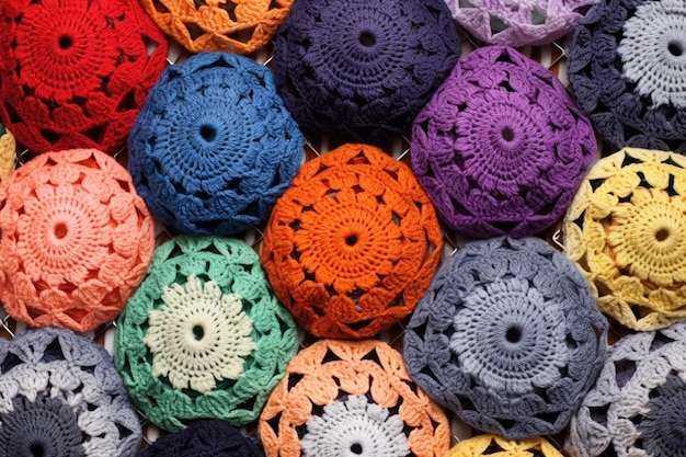 Clic rapproché sur des motifs de crochet dans un chapeau