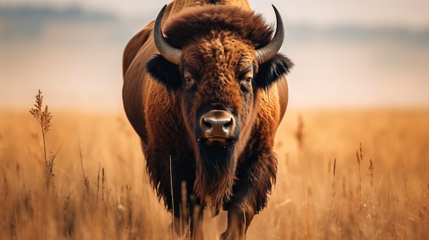 Un cliché captivant de bisons sauvages errant dans la prairie représentant l'emblématique wil nord-américain