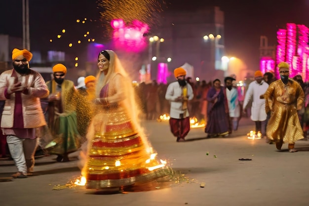 Des clichés floues de la célébration du festival de Lohri à Gurugram, en Inde, le 13 janvier 2025