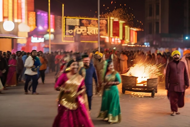 Des clichés floues de la célébration du festival de Lohri à Gurugram, en Inde, le 13 janvier 2025