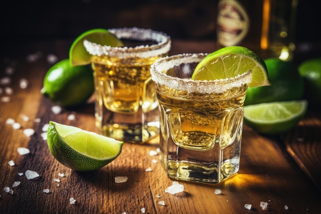 Des clichés mexicains de tequila avec une image filtrée au citron vert et au sel se concentrent sur les verres