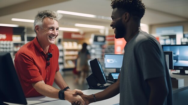 Un client bénéficiant de l'aide d'un employé du magasin