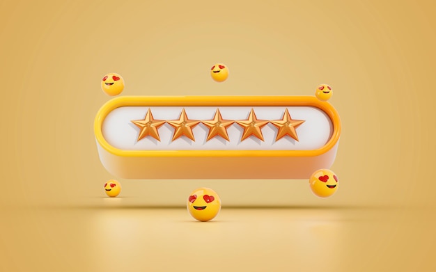 client ou client cinq étoiles avis commentaires heureux emoji satisfaction fond 3d concepts de rendu