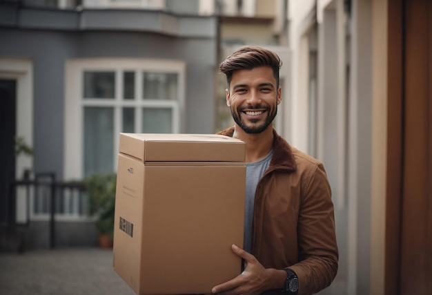 le client heureux avec sa boîte livrée