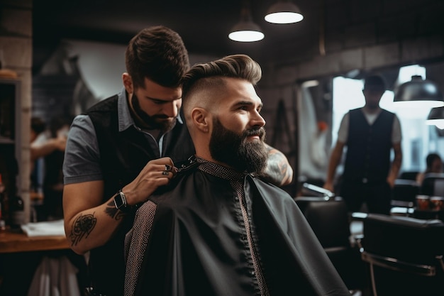 Un client se coupe les cheveux dans un salon de coiffure.