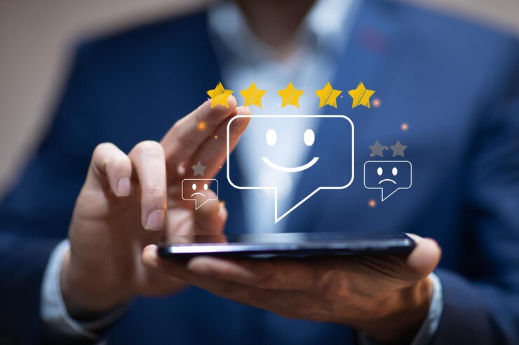 Photo les clients évaluent les principes de vente des services