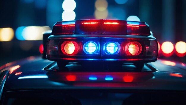 Photo clignotant bleu et rouge au sommet d'une voiture de police générée par l'ia