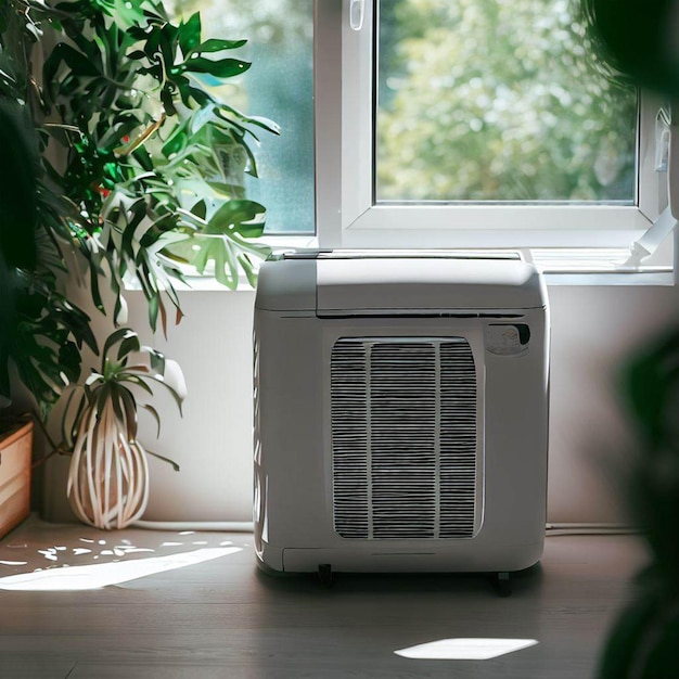 Un climatiseur blanc devant