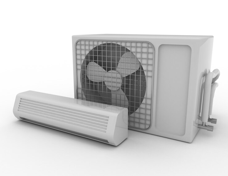 Photo climatiseur moderne isolé sur fond blanc. illustration de rendu 3d