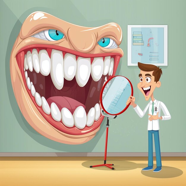 Photo clinique dentaire sur des dents drôles dans le style des dessins animés