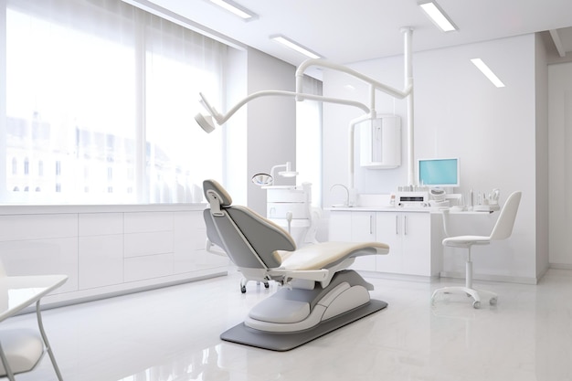 Clinique dentaire moderne Fauteuil dentaire blanc et accessoires de dentiste