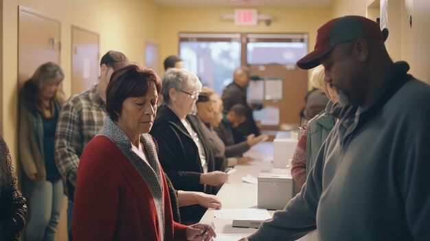 Photo clinique de vaccination gratuite contre la grippe dans un centre communautaire avec des résidents faisant la queue