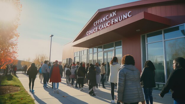 Clinique de vaccination gratuite contre la grippe dans un centre communautaire avec des résidents faisant la queue