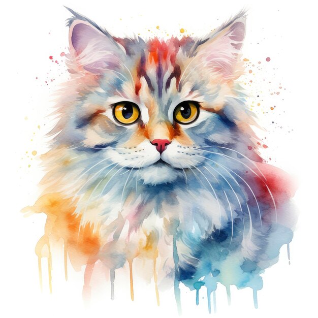 Clip art d'aquarelle de chat sur fond blanc