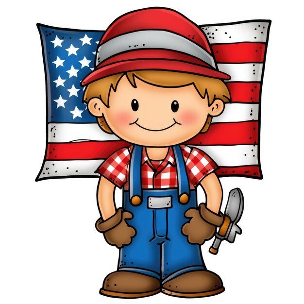 Clip art de la célébration de la fête du Travail du fier travailleur américain en rouge, blanc et bleu