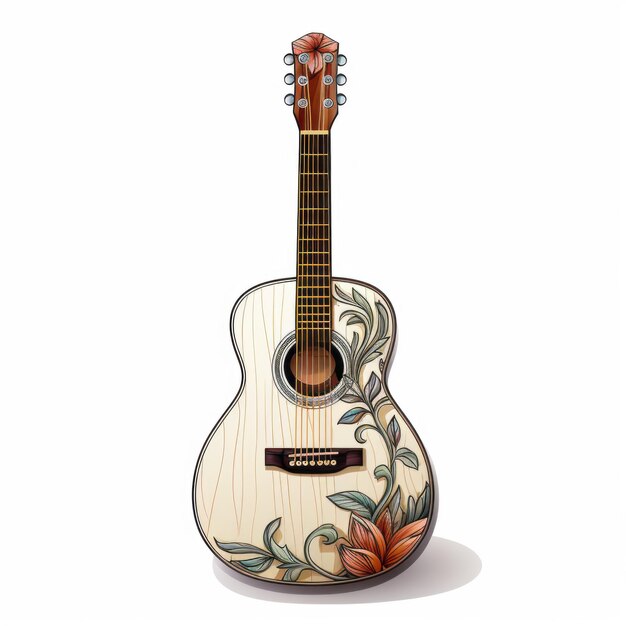 Photo clip art d'une guitare acoustique détaillée dessinée à la main