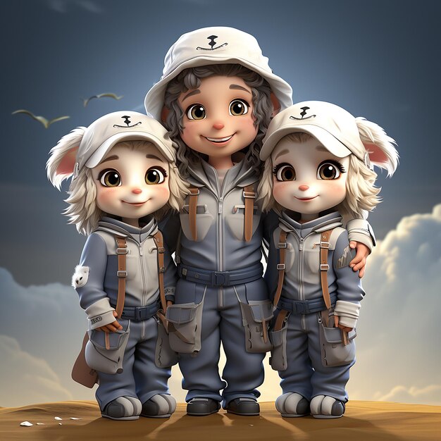 Clip art mignons personnages de la famille des moutons humanoïdes qui sont mère père fils et fille heureux