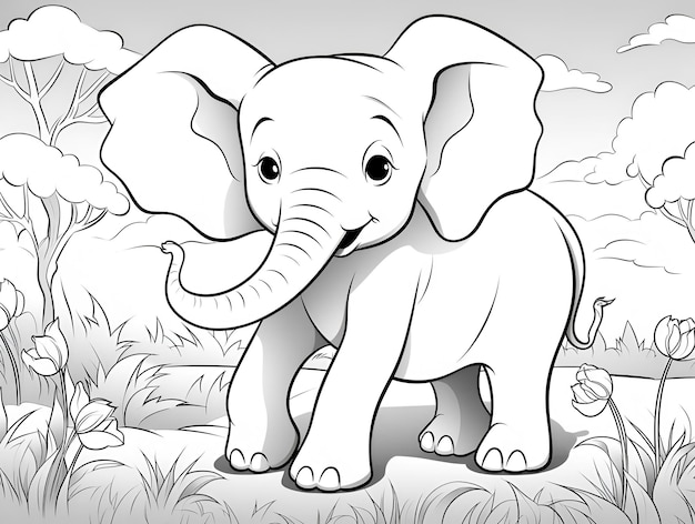 Photo clip d'éléphant pour enfants à colorier