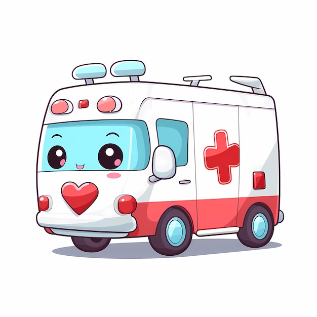 Photo clipart d’ambulance kawaii mignon et charmant avec un fond blanc propre