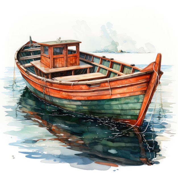 Photo clipart d'aquarelle d'un bateau illustration générative ai