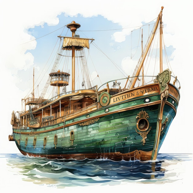 Clipart d'aquarelle d'un bateau Illustration générative Ai