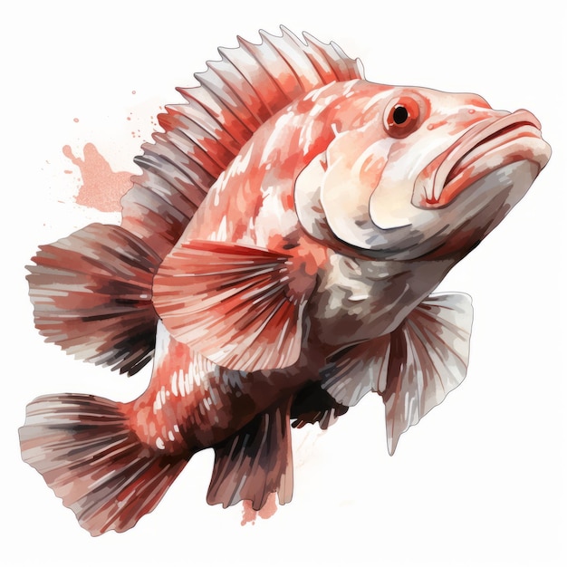 Clipart d'aquarelle colorée d'un poisson-monke avec des taches roses