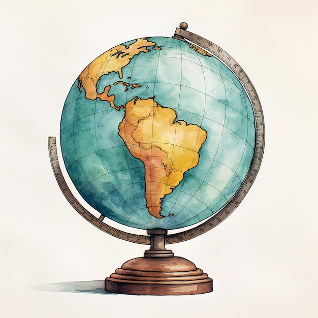 Clipart d'aquarelle d'un globe vintage