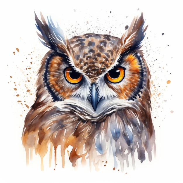 Clipart d'aquarelle de hibou détaillé pour la peinture numérique et l'artisanat du papier