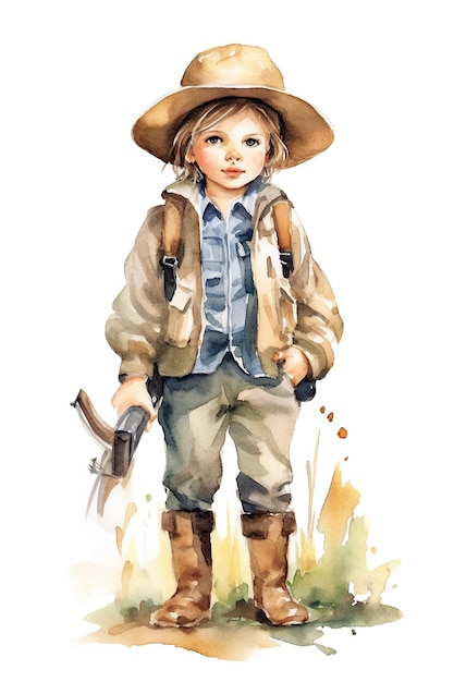 Clipart aquarelle Hunter ranger isolé sur fond blanc avec IA générative