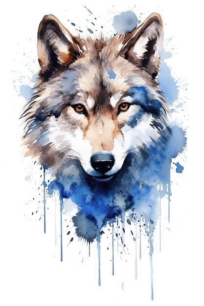 Clipart aquarelle de loup mignon isolé sur fond blanc avec la technologie IA générative