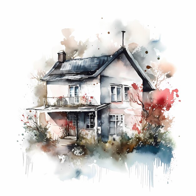 Clipart d'aquarelle de maison isolé sur fond blanc