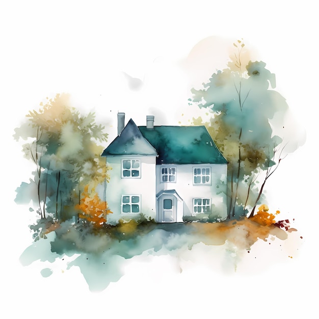 Clipart d'aquarelle de maison isolé sur fond blanc