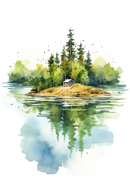 Clipart aquarelle de marécage de lac mignon isolé sur fond blanc avec IA générative