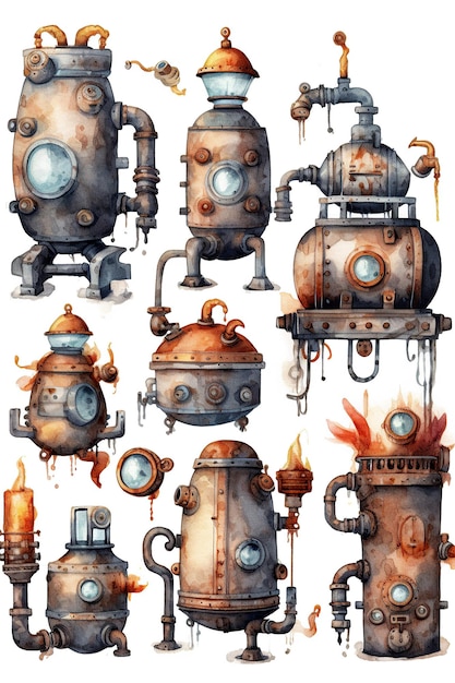 Clipart aquarelle de moteur de l'industrie de la machine isolé sur fond blanc avec IA générative