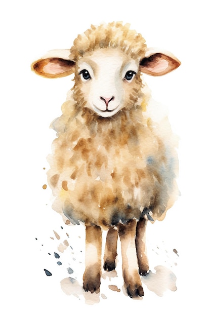 Clipart aquarelle de mouton mignon isolé sur fond blanc avec la technologie IA générative