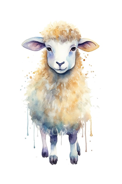 Clipart aquarelle de mouton mignon isolé sur fond blanc avec la technologie IA générative
