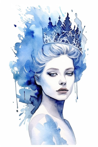 Clipart aquarelle reine bleue mignon isolé sur fond blanc avec IA générative