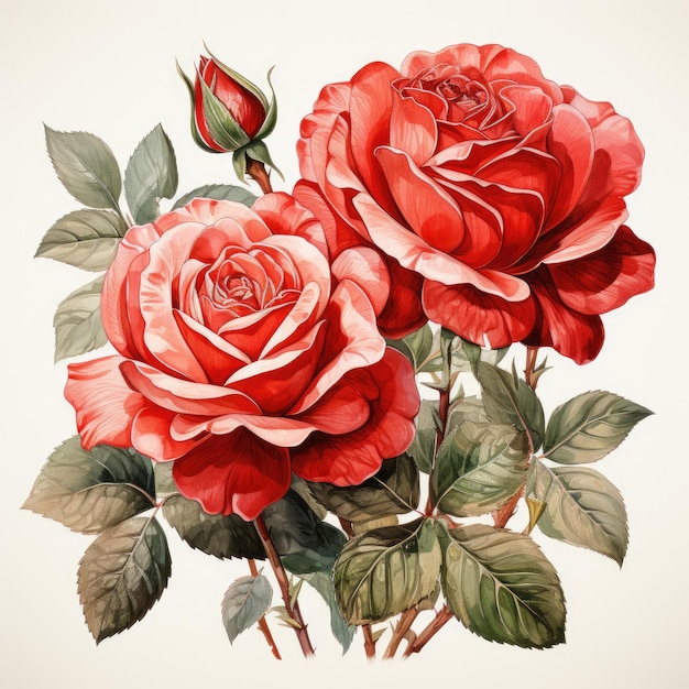 Clipart aquarelle rose rouge romantique