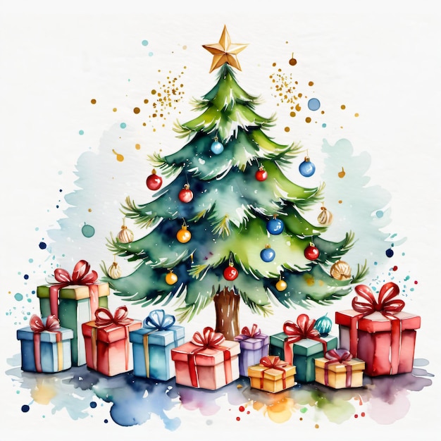 Clipart d'arbre de Noël aquarelle