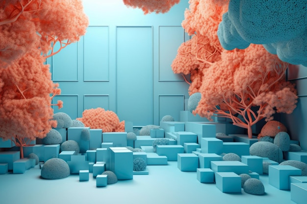 Clipart d'arbres de concept d'art intérieur minimaliste dans des couleurs pastel