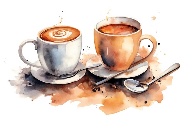 Clipart café aquarelle sur fond blanc